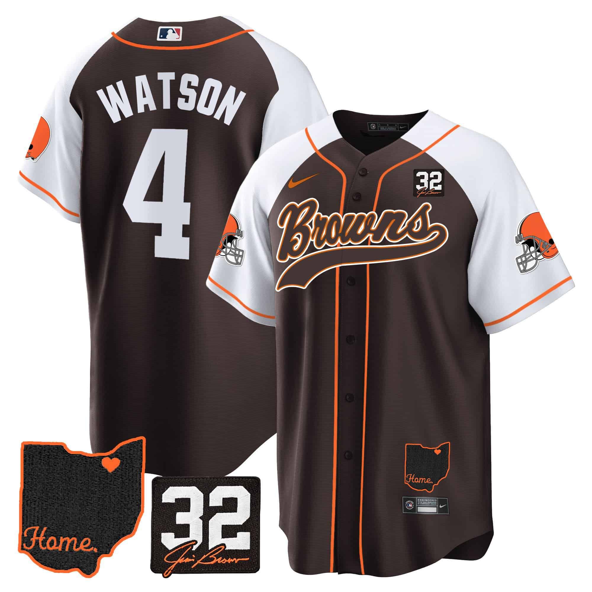 Men Cleveland Browns 4 Watson Brown Memorial Home Patch Baseball 2024 Nike NFL Jersey